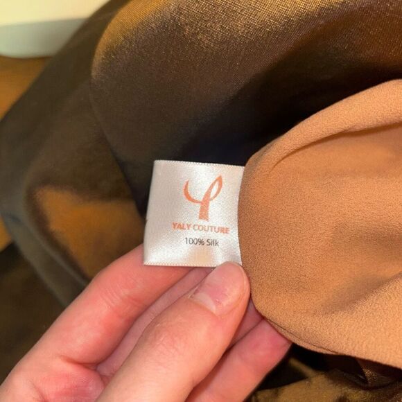 Yaly Couture Custom Brown Silk Shift Midi Dress 18 - Picture 3 of 7